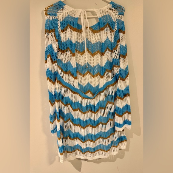 SHEIN Swim Curve Plus Chevron Pattern Tie Backless Open Knit Cover Up - Picture 3 of 5